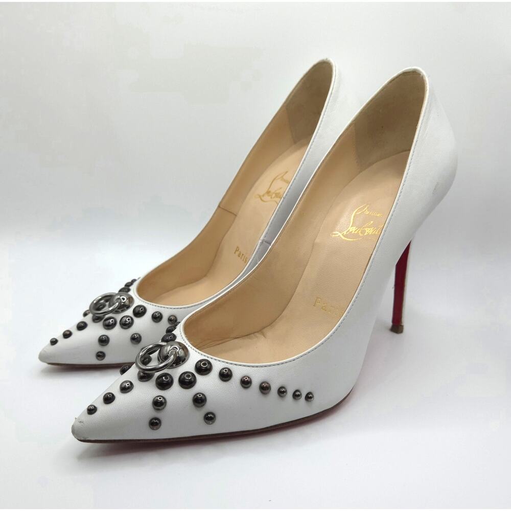 Christian Louboutin Studded White Leather Pumps, EU 36 (US 5.5)